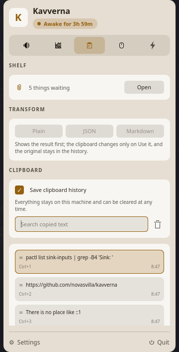 Clipboard history with search and quick paste shortcuts